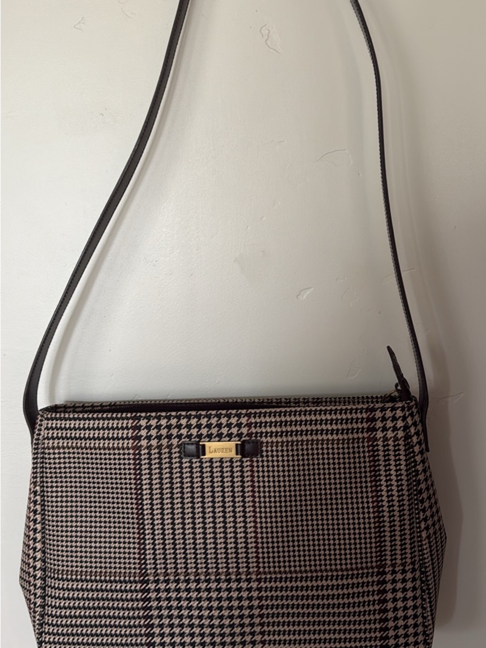 Y2K Vintage Ralph Lauren Houndstooth Crossbody Shoulder Bag in Black and Cream